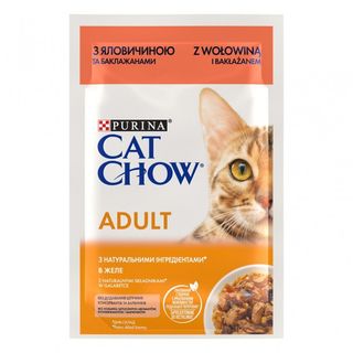 CAT CHOW ADULT. З яловичиною та баклажанами в желе 85г