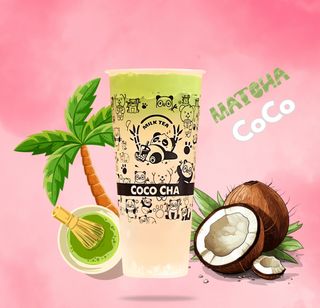 Mleko z czarnym cukrem  matcha coco