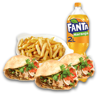 3 Kebab Normal + Patatas + Coca-Cola Sabor Original botella 2L.