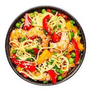 Gambas con cebolletas y jenjibre