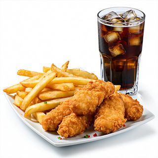 Plato De Tiras De Pollo (5 Uds.) Y Bebida