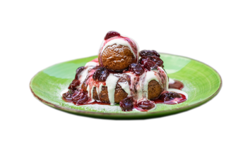 Papanasi cu sos de vanilie si dulceata de afine