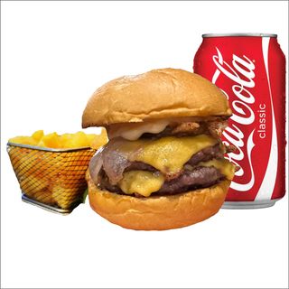 Menú Hamburguesa Angus DOUBLE SMASH DOUBLE CHEESE  + Patatas + bebida