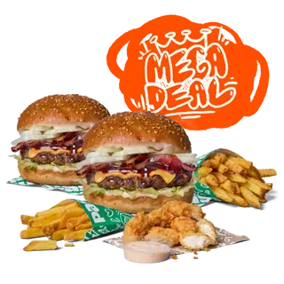 2x BURGER Z WOŁOWINĄ + 2x FRYTKI + 6 POPSY