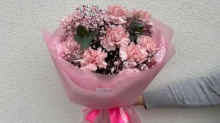 Bukiet Różowych Goździków i gipsówki - 9 szt.