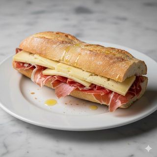Bocadillo De Jamón Ibérico Y Queso Manchego