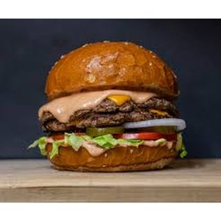 Chicken, beef & cheese burger