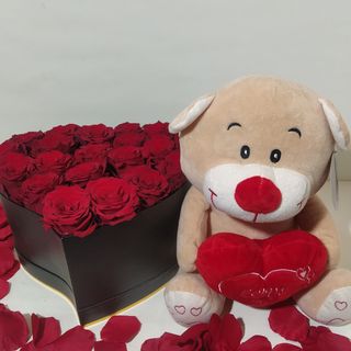 Cuore 12 rose rosse con peluche M 