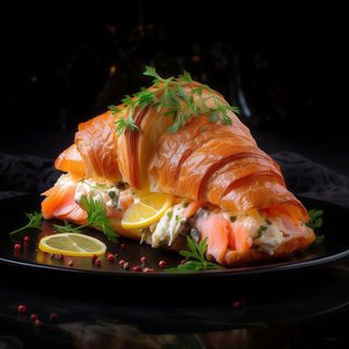 Croissant with Soft Goat Cheese and Slightly Salted Salmon