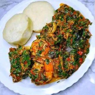 Boiled Yam + Vegetable sauce+ Ugba