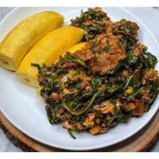 Vegetable fish sauce and unripe plantain