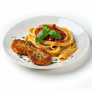 Escalopa De Ternera Con Pasta Napolitana