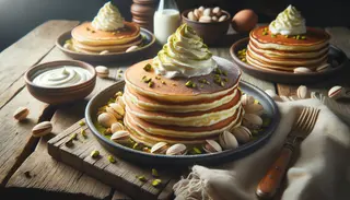 Pancakes with vanilla cream & pistachio