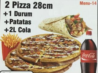 2 Pizza(28 Cm.), 1 Durum Con Patatas Y Coca-Cola Sabor Original botella 2L.