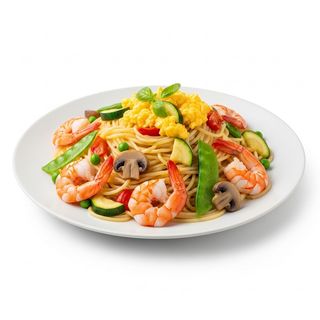 198. Spaghetti di riso con gamberi