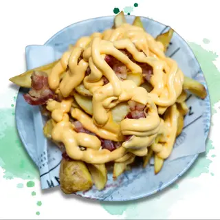 Patate fritte cheddar e bacon