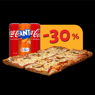 Pizza cu Sunca si Ciuperci intreaga ( 6 felii ) cu 3 bauturi racoritoare incluse