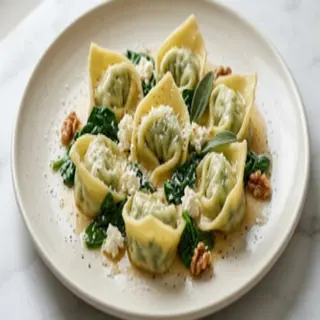 Tortelloni relleno de requesón y espinacas