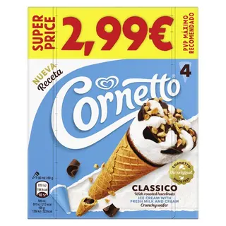 Helado Cono clásico CORNETTO, pack 4x90 ml (26607887)