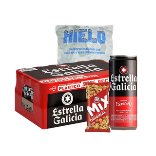 Pack de Verano 24 Estrella Galicia 33cl + Frutos Secos + Hielo