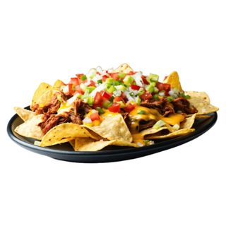 Nachos con pulled pork, queso fundido, jalapeños y pico de gallo