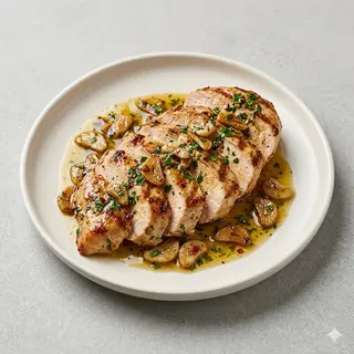 Ración de pechugas de pollo al ajillo