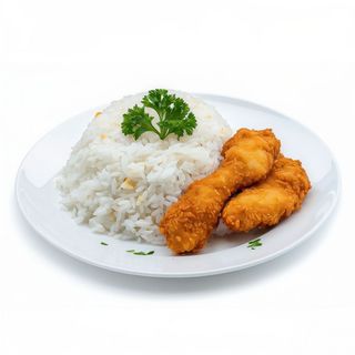 Arroz Blanco Con Pollo Empanado