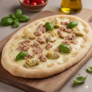 Pinsa con tonno, mozzarella e carciofini