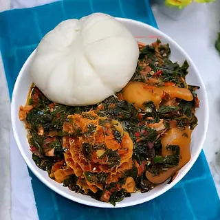 Pounded Yam with Preferred Soup and Bokoto