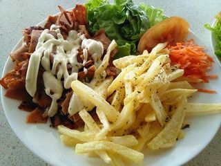 Kebab em Prato com Batata Frita e Salada 