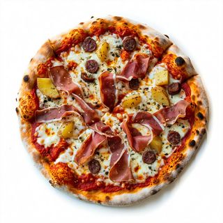 Pizza speck salciccia e patate al forno