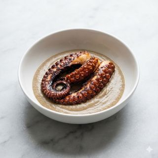 Polpo rosticciato con vellutata di melanzane affumicate