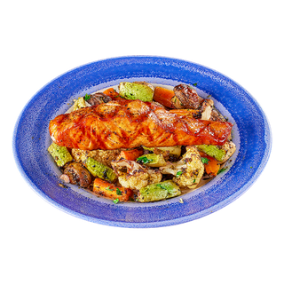 СЬОМГА ФИЛЕ С ПЕЧЕНИ ЗЕЛЕНЧУЦИ