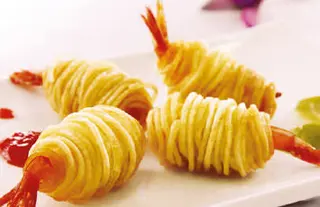 Gamberi con fili di patate 4pz