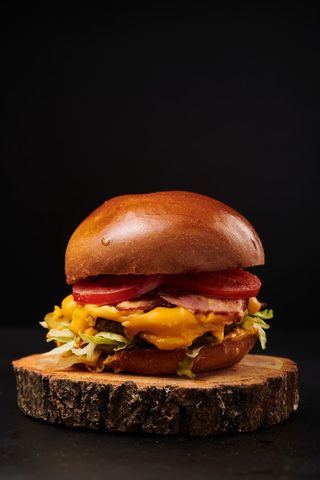 Peanut burger with fries and sos burgatore