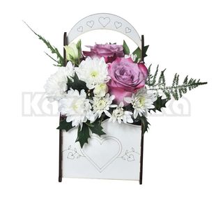 Lila ruže i margarete u korpici (ASP 027)