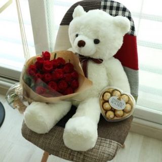 დათუნია ტედი (80სმ))წითელი ვარდები (10 ც) როშენის შოკოლადი