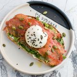 Toast with salmon and poached egg