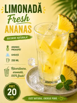 Limonadă Fresh Ananas si  lămâie  • gheață • 250 ml
