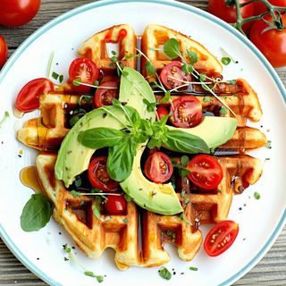 Healthy veggie-tomato & avocado-savoury waffle