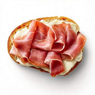 Bruschetta al prosciutto crudo, pomodoro e mozzarella
