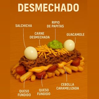 Salchipapa desmechada 