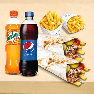 2 Kebab Pui cașcaval + 2 Cartofi Pai + 2 Băuturi