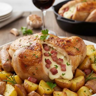 Pollo disossato con patate provola e pancetta