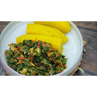 Boiled plantain + vegetable sauce