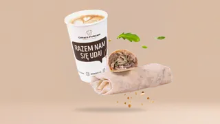 Wrap z szarpaną wołowiną i marynowanym imbirem + kawa