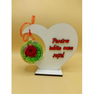 Suport inima cu trandafir criogenat pentru sotie