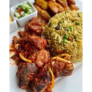 Vegetable Fried Rice + Plantain + Goat Meat