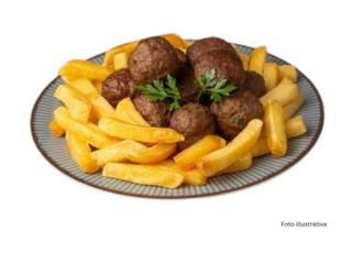 patate fritte e polpettine e fonduta di formaggio