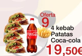 oferta 9 ( 4kebab+patatas+refresco 1lt )
